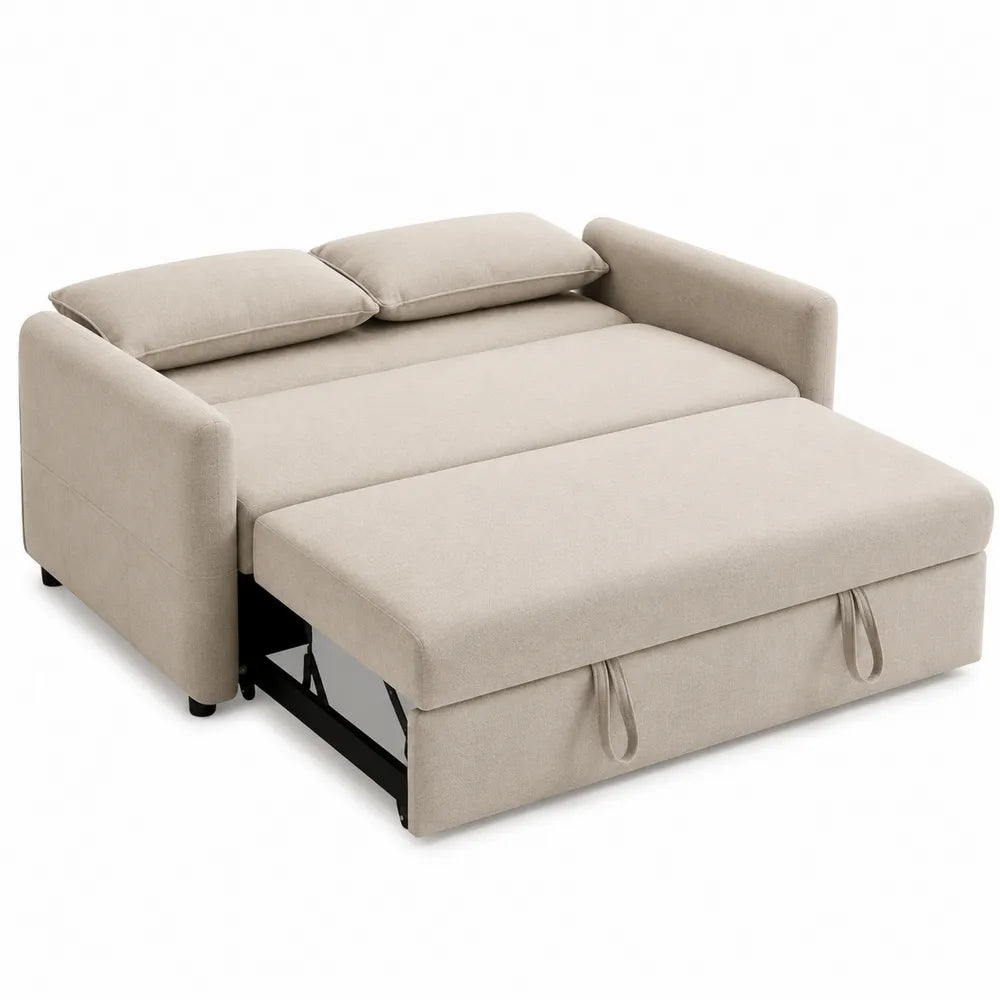 3-osobowa sofa rozkładana z tkaniny poliestrowej beżowa