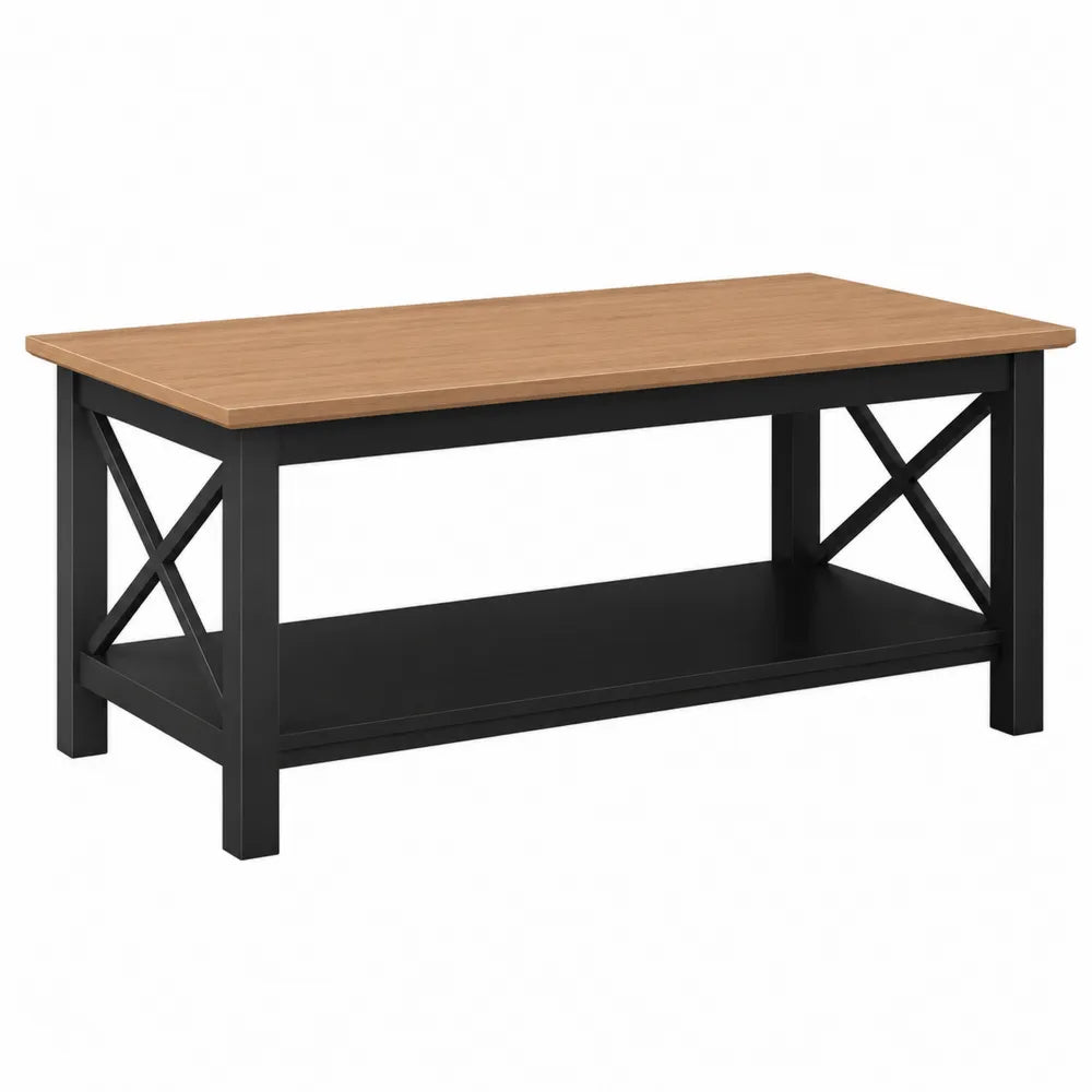 Stolik kawowy prostokątny z płyty wiórowej i metalu 110x55x45 cm czarny/dębowy