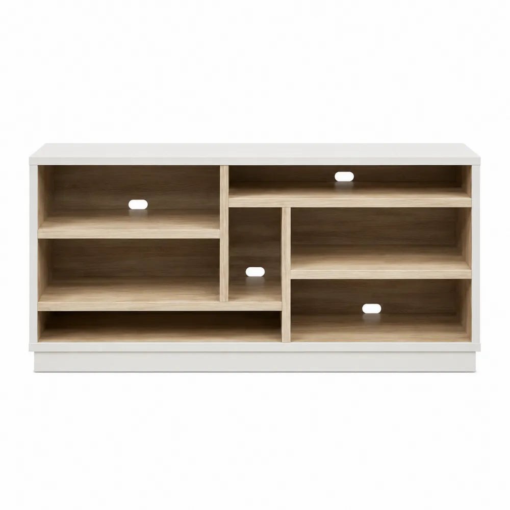 Szafka RTV z półkami z płyty wiórowej 120x40x50 cm biały/dąb