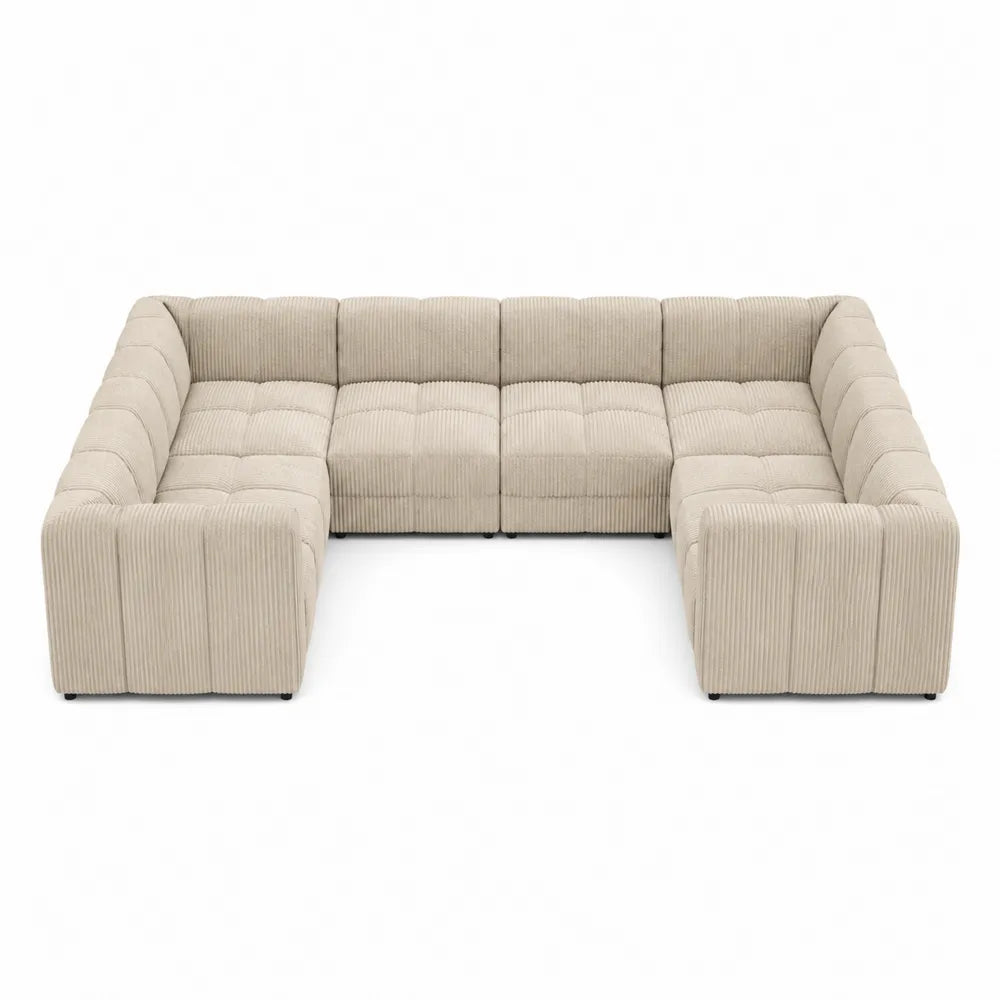 Modułowy narożnik U z tkaniny sztruksowej beżowy 354x172x80 cm
