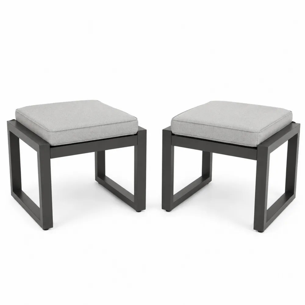 Zestaw 2 puf aluminiowych z poduszkami z poliestru 45x45x40 cm szary/czarny