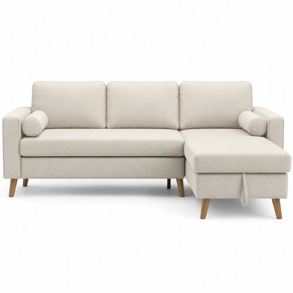 Narożna sofa z tkaniny z poliestru 230x150x90 cm beżowa