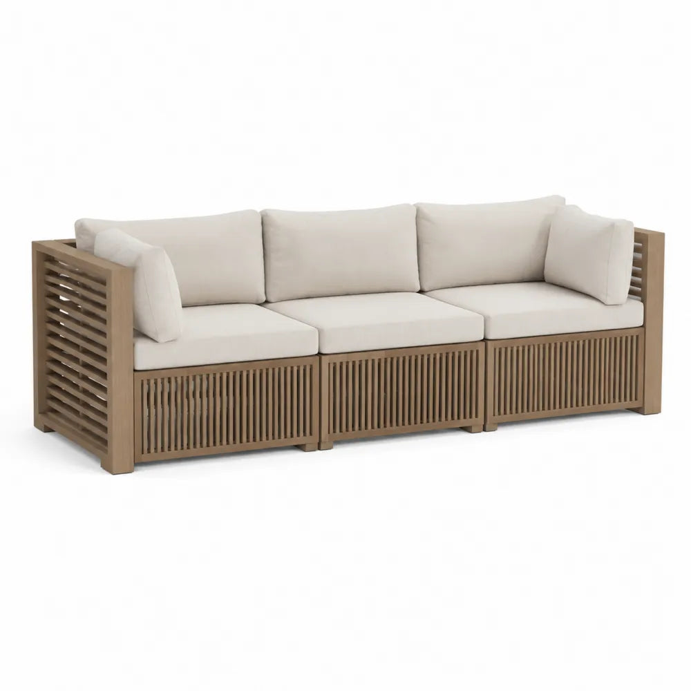 Drewniana sofa ogrodowa z poduszkami poliestrowymi 220 cm