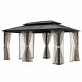 Altana ogrodowa metalowa 300x400 cm z poliestrowymi zasłonami czarno-beżowa