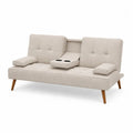 Sofa rozkładana z poliestru i drewna buku, beżowa, 190 cm