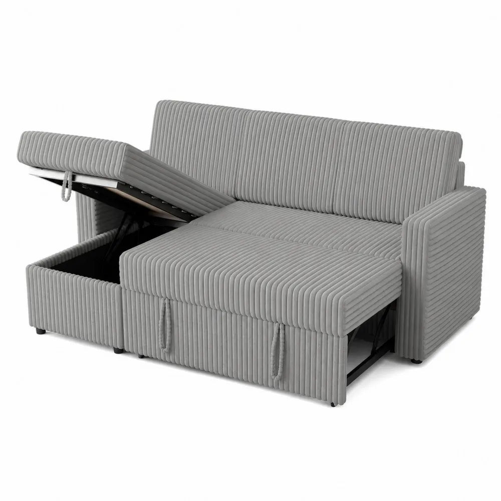 Sofa rozkładana szara ze schowkiem 200x140x90 cm